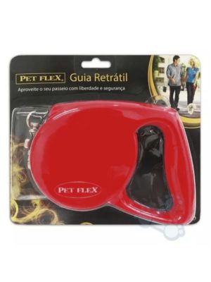 Guia Retrátil de Corda Cães 3m 15Kg Vermelha Pet Flex