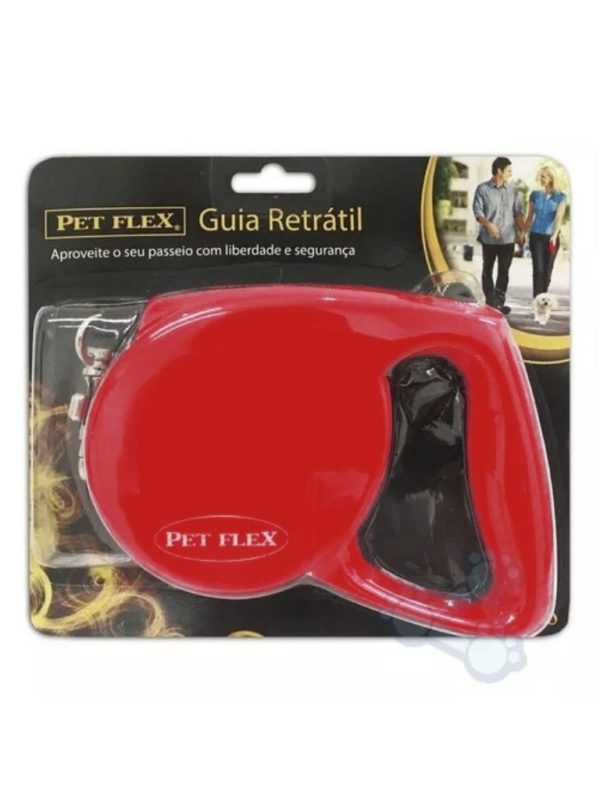 Guia Retrátil de Corda Cães 3m 15Kg Vermelha Pet Flex