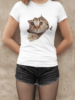 Camiseta Gato Saindo Feminina