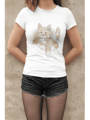 Camiseta Pintura de Gato Feminina