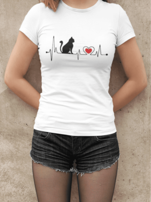 Camiseta Batidas Coração Gatinho Feminina