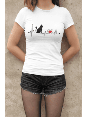 Camiseta Batidas Coração Gatinho Feminina