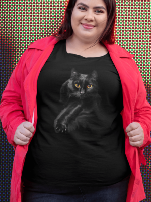 Camiseta Plus Size Amazing Black Cat