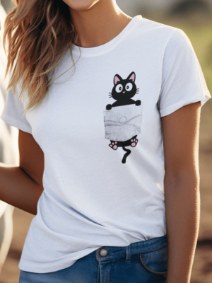 Camiseta Gato no Bolso Feminina